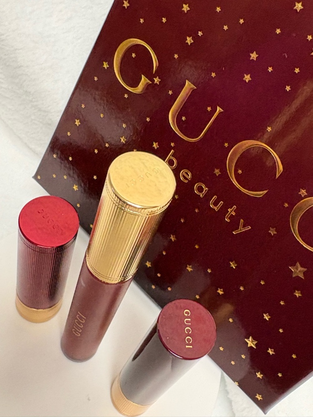 Gucci Beauty Rosso Ancora 509 Lipstick Trio Gift Set NEW Red Cream Liquid Matte - Picture 3 of 6